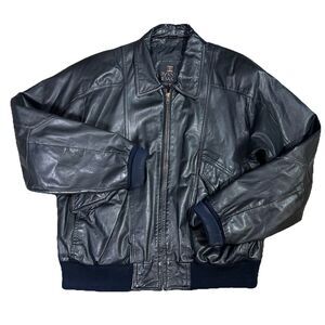 VINTAGE Byrnes & Baker Black Leather Bomber Jacket Mens XL 80s 90s Moto